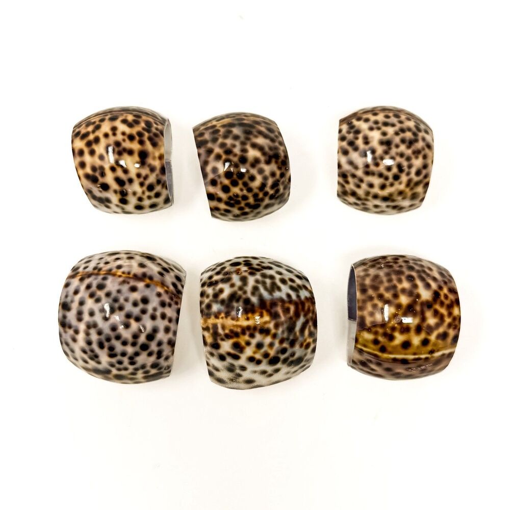 Set of 6 Vintage Natural Tiger Cowrie Shell Napkin Rings Beach Coastal Decor